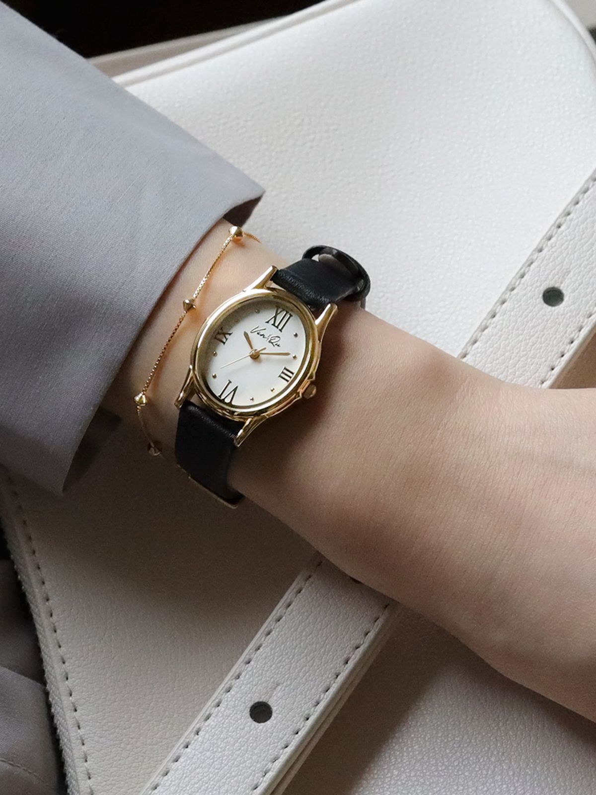 벤앤쿠(VENANDQU) Gem-Gold/Pearl (Black leather)