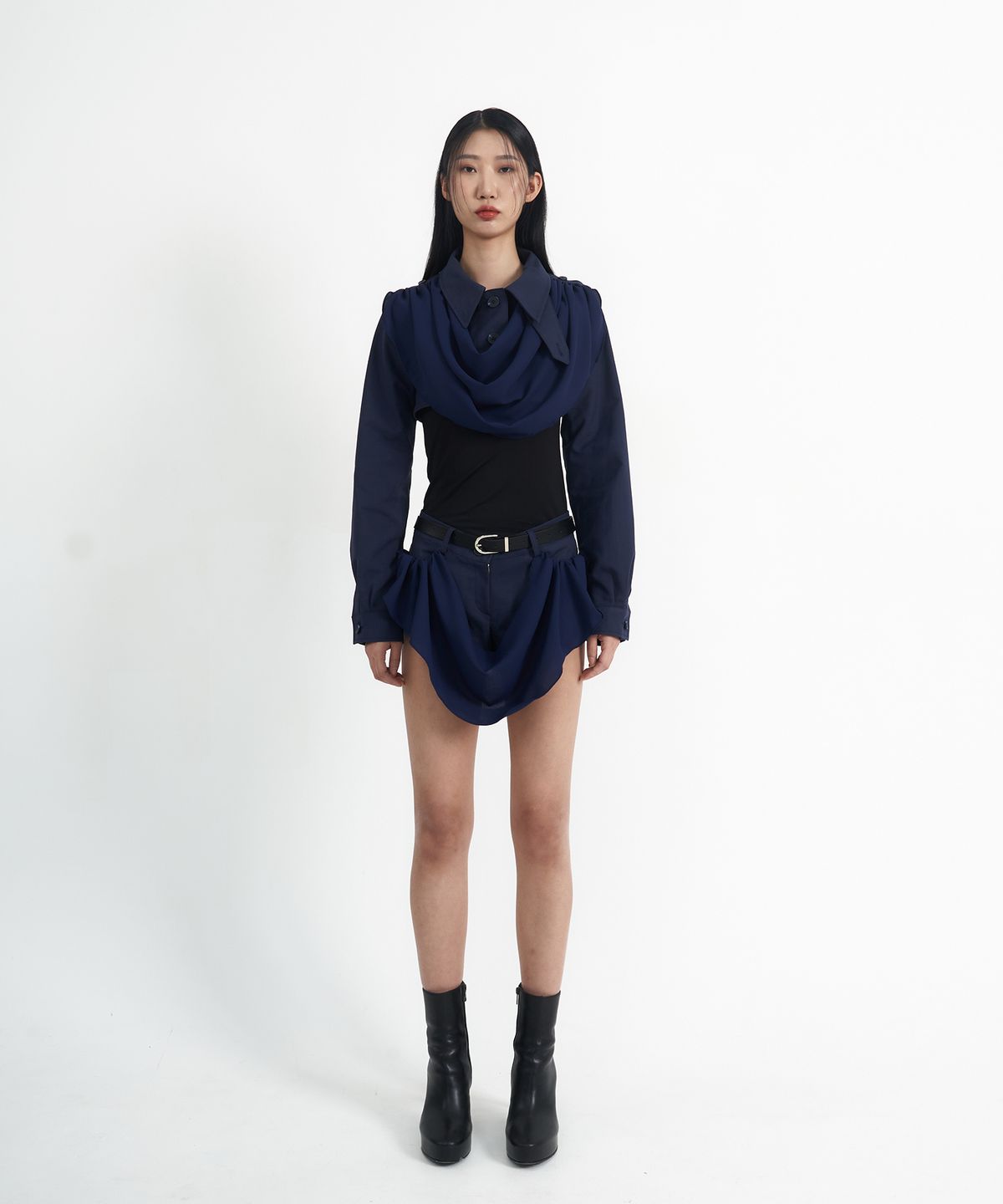 아드베스(ARTS DE BASE) 카울 크롭 자켓 (네이비)