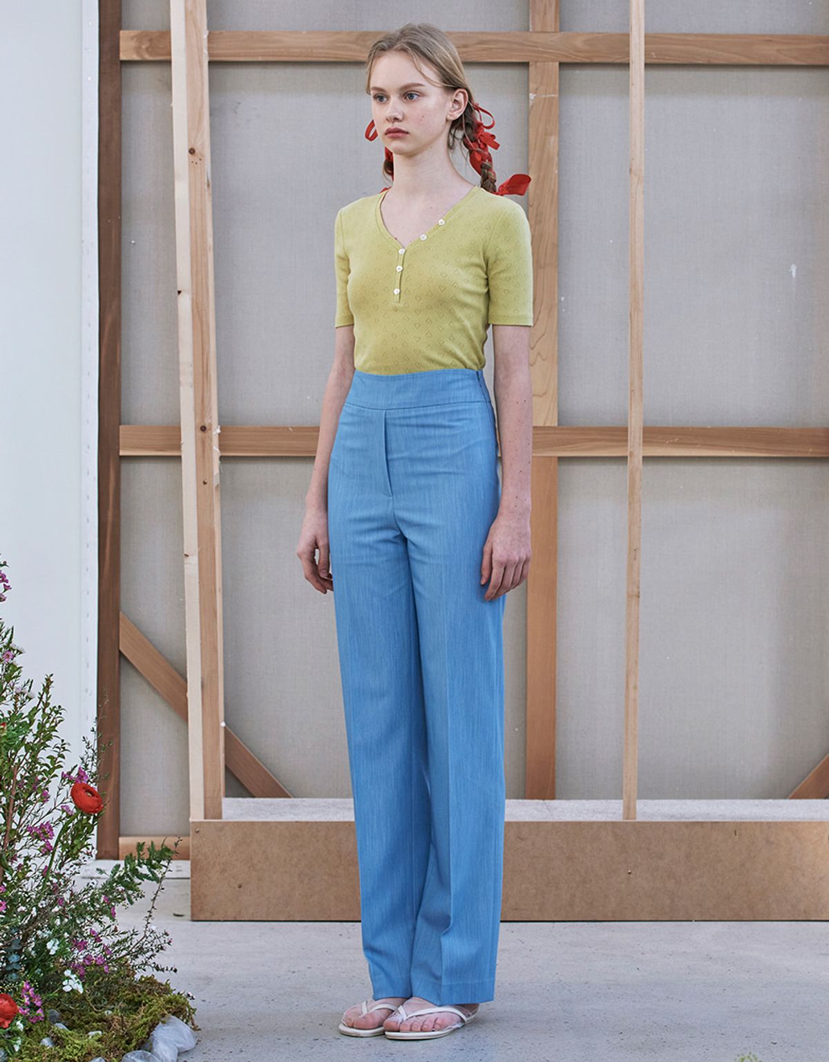 워브먼트(WOVEMENT) Silky Touch Wide Pants - Sky Blue