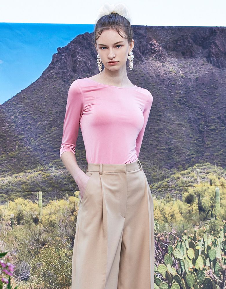 Back Oval Neckline Point Top - Light Pink