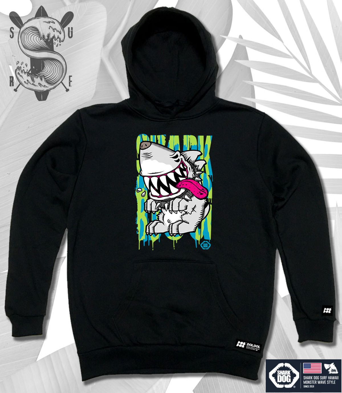 돌돌(DOLDOL) SHARK-DOG-HOODY-12 샤크독 서핑 하와이 캐릭터 그래픽 후드티 후디