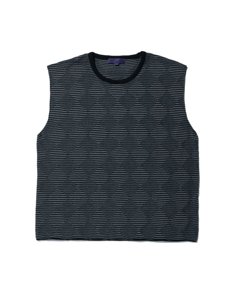 CHECKER BOARD KNIT VEST BLACK GREY
