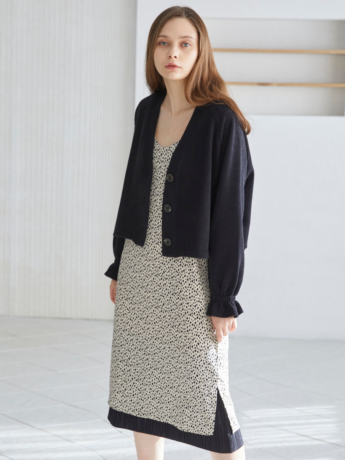 아방(AVANT-G) Leopard Sleeveless Layered Dress - Beige