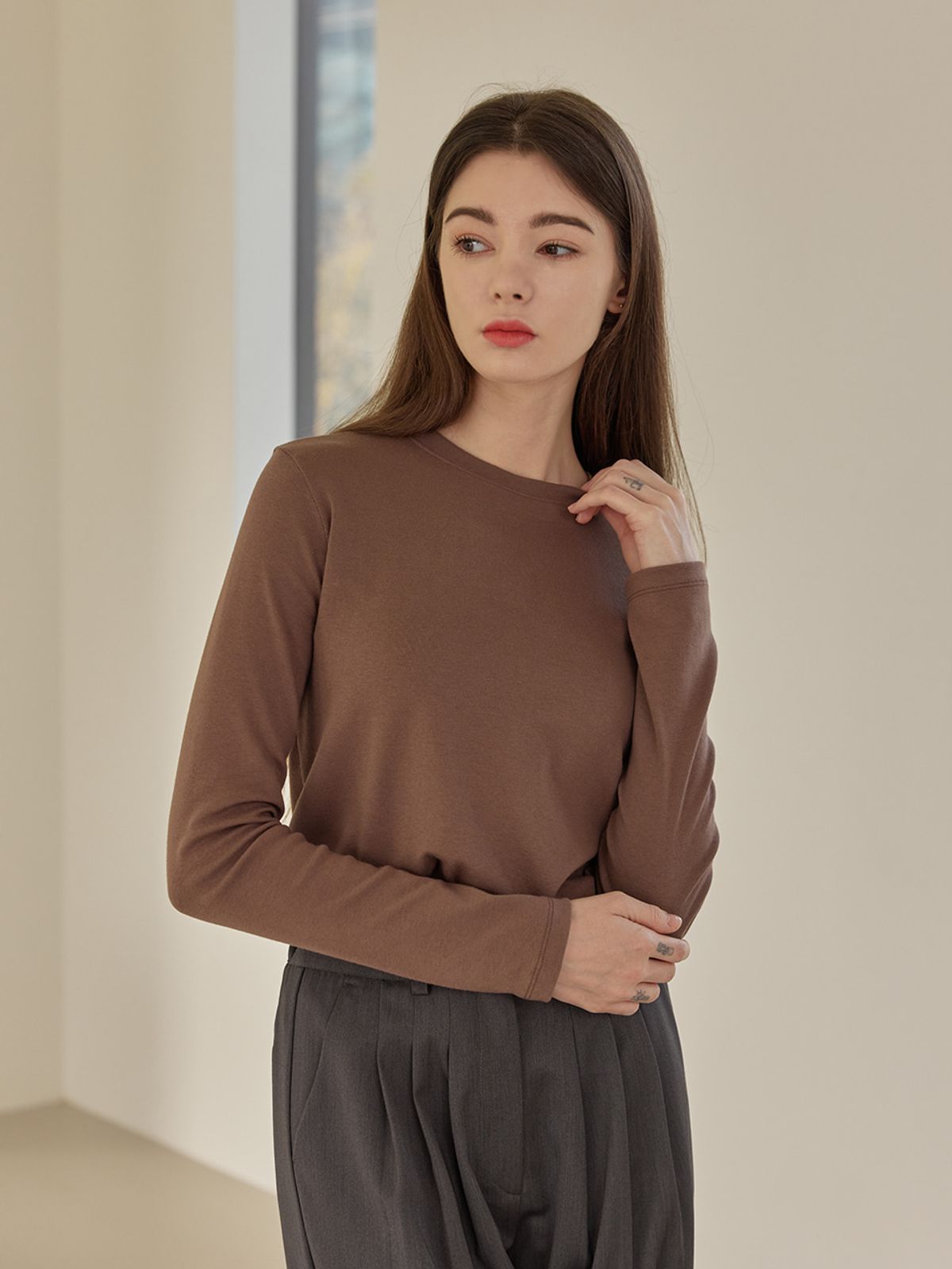 에이리프(A.RIFF) Bono basic round t-shirts_BROWN
