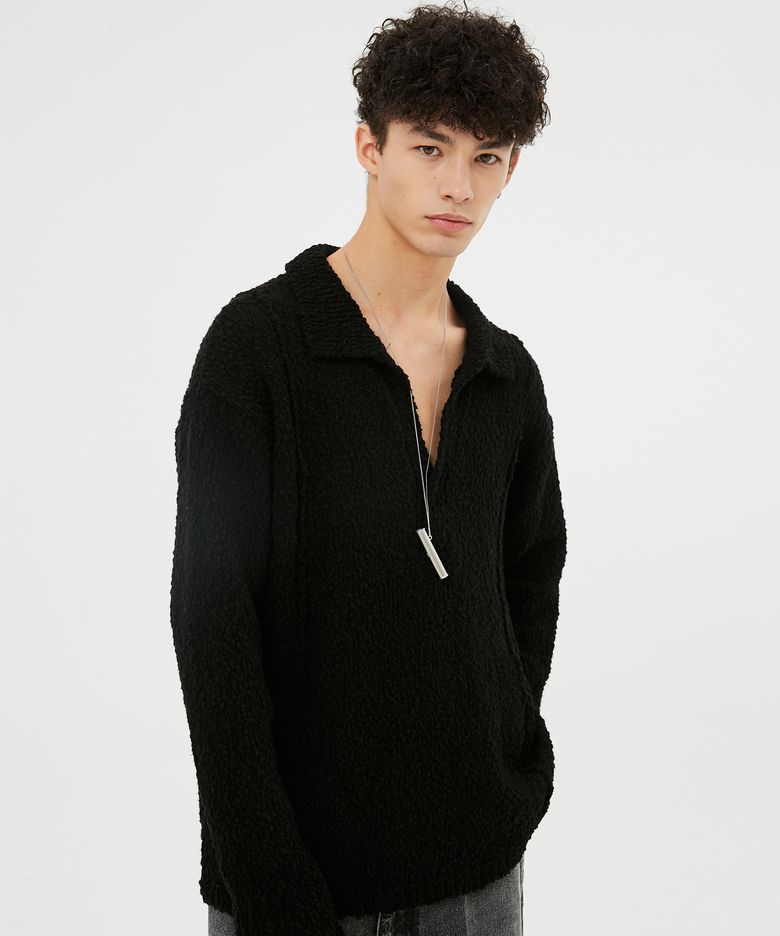 UNISEX Roen Pin Tuck Loosfit Collar Knit [Black]