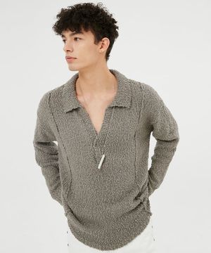 UNISEX Roen Pin Tuck Loosfit Collar Knit [Mocha]