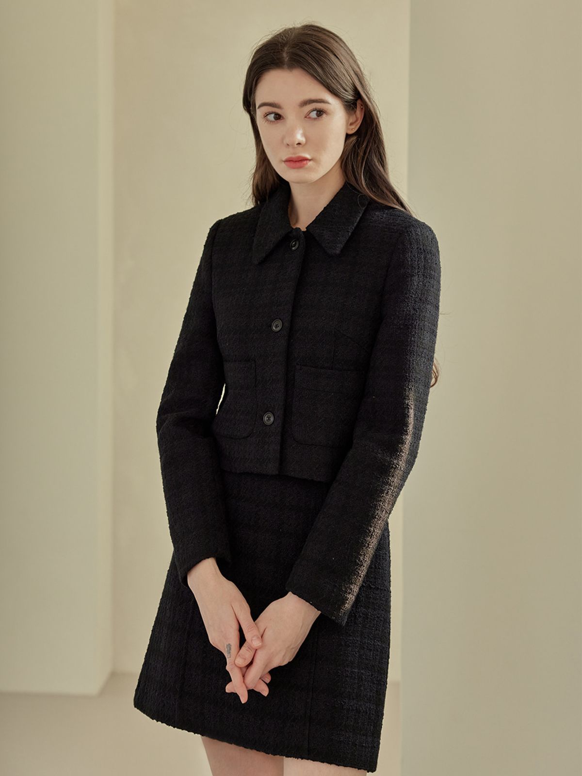에이리프(A.RIFF) Dia collar tweed jacket_BLACK