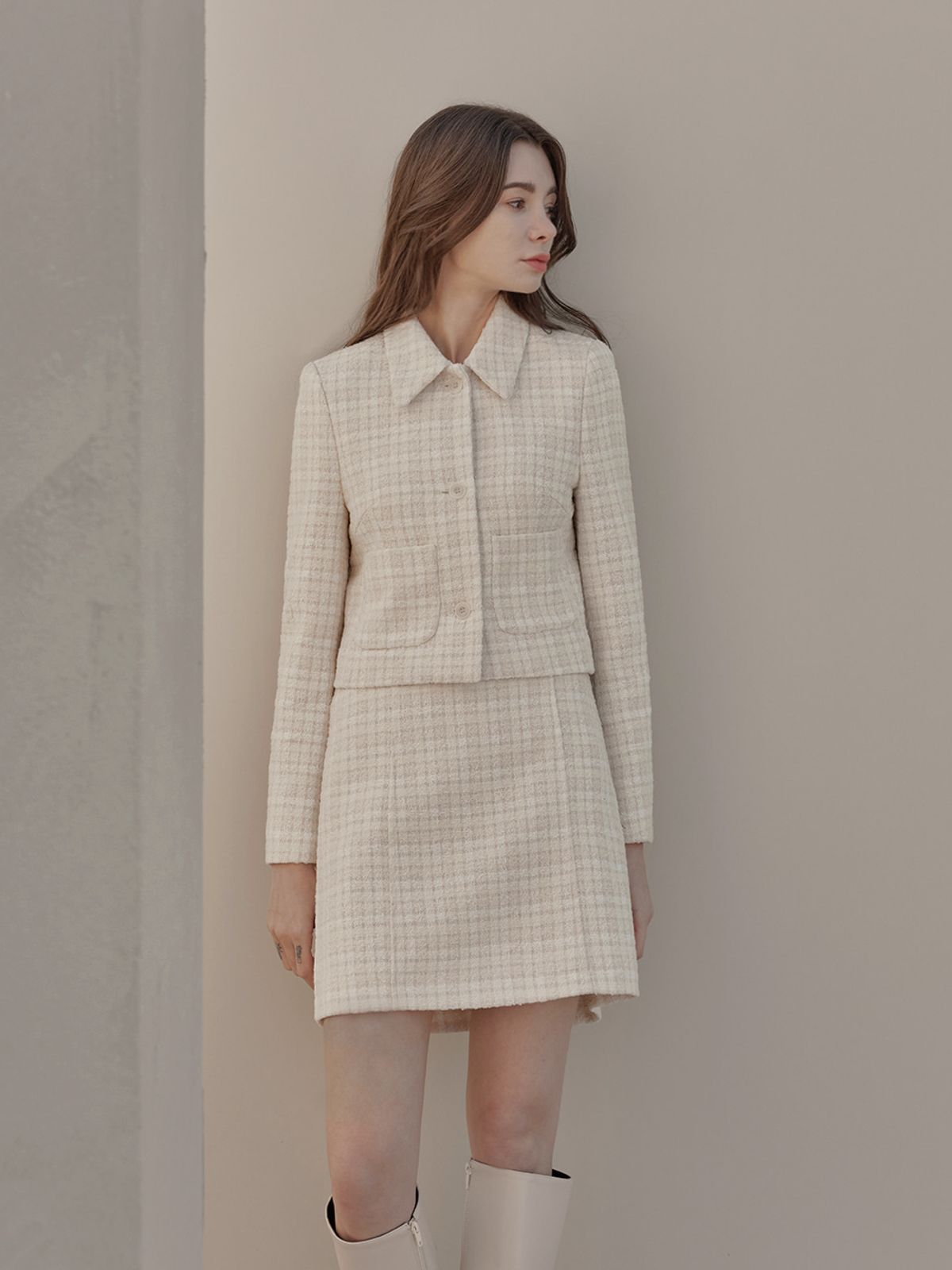 에이리프(A.RIFF) Dia collar tweed jacket_IVORY