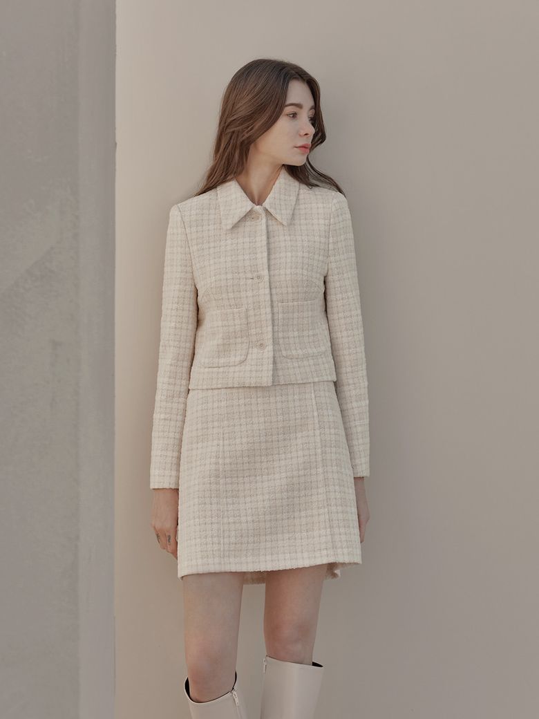 Dia collar tweed jacket_IVORY