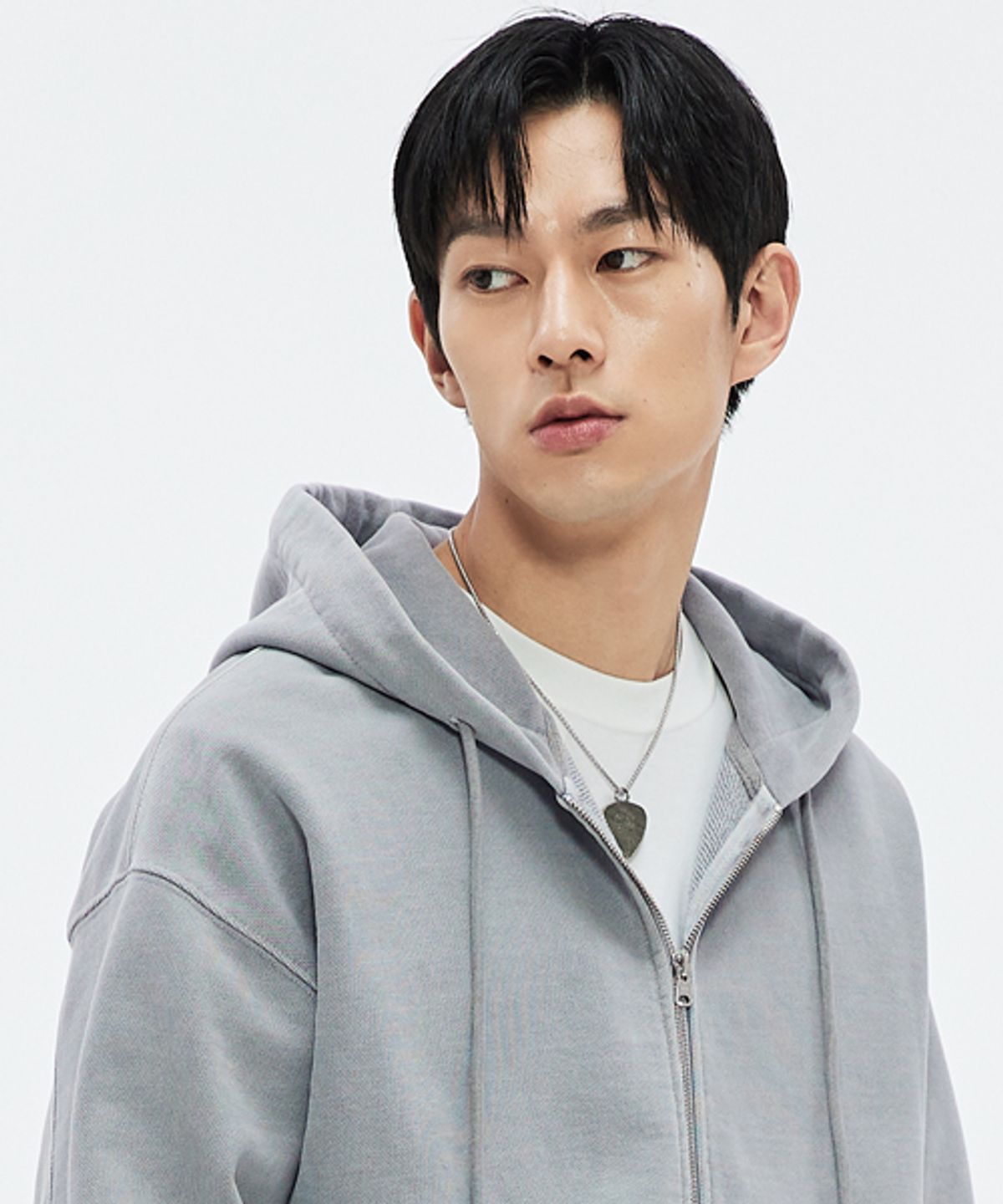 소버먼트(SOVERMENT) 980G 피그먼트 컷 후디 집업-문그레이-