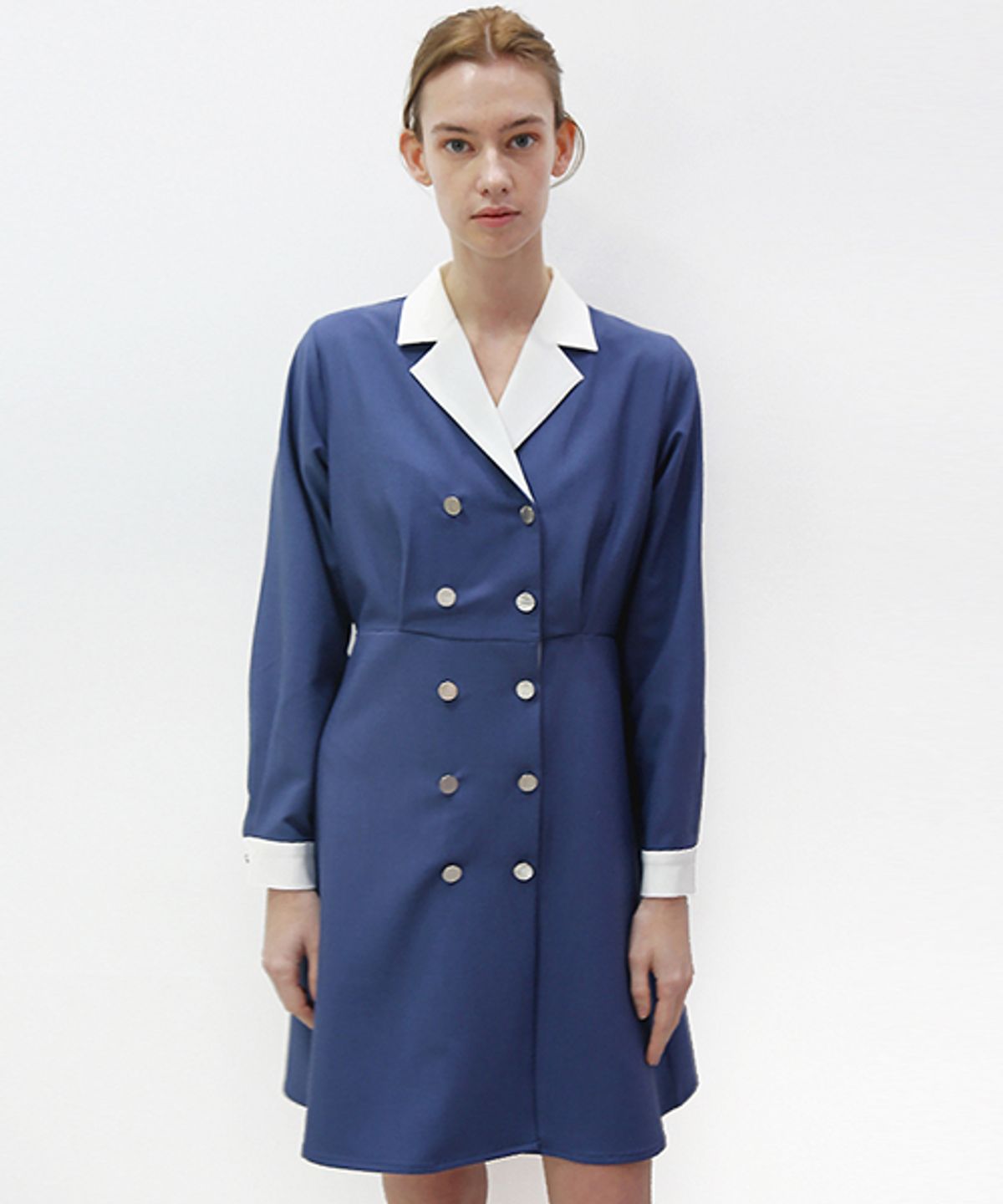 데미지니모닉(DAMAGE MNEMONIC) 카라 셔츠 네이비 원피스_Collar Shirts Navy OP