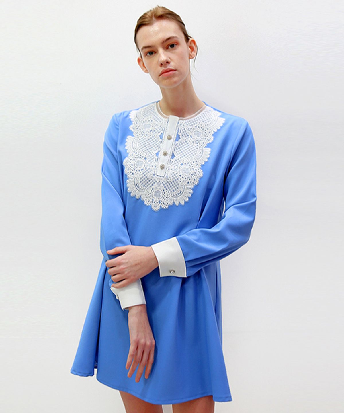 데미지니모닉(DAMAGE MNEMONIC) 레이스 턱 블루 원피스_Lace Tuck Blue OP