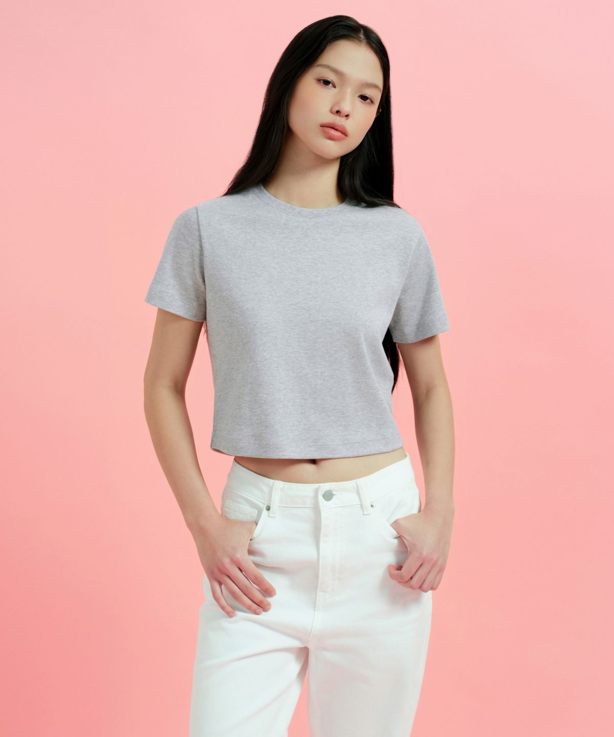 무신사 스탠다드 우먼(MUSINSA STANDARD WOMAN) 우먼즈 크루 넥 크롭 티셔츠 [미디엄 그레이]