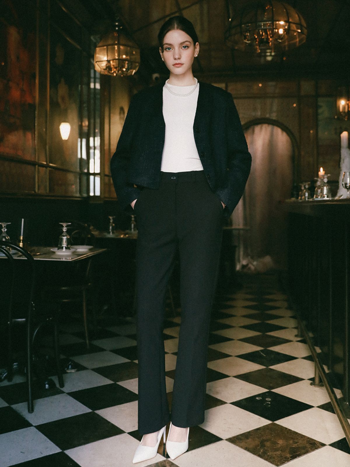 로시로우(LOSSYROW) Long Slim Bootcut Slacks Navy