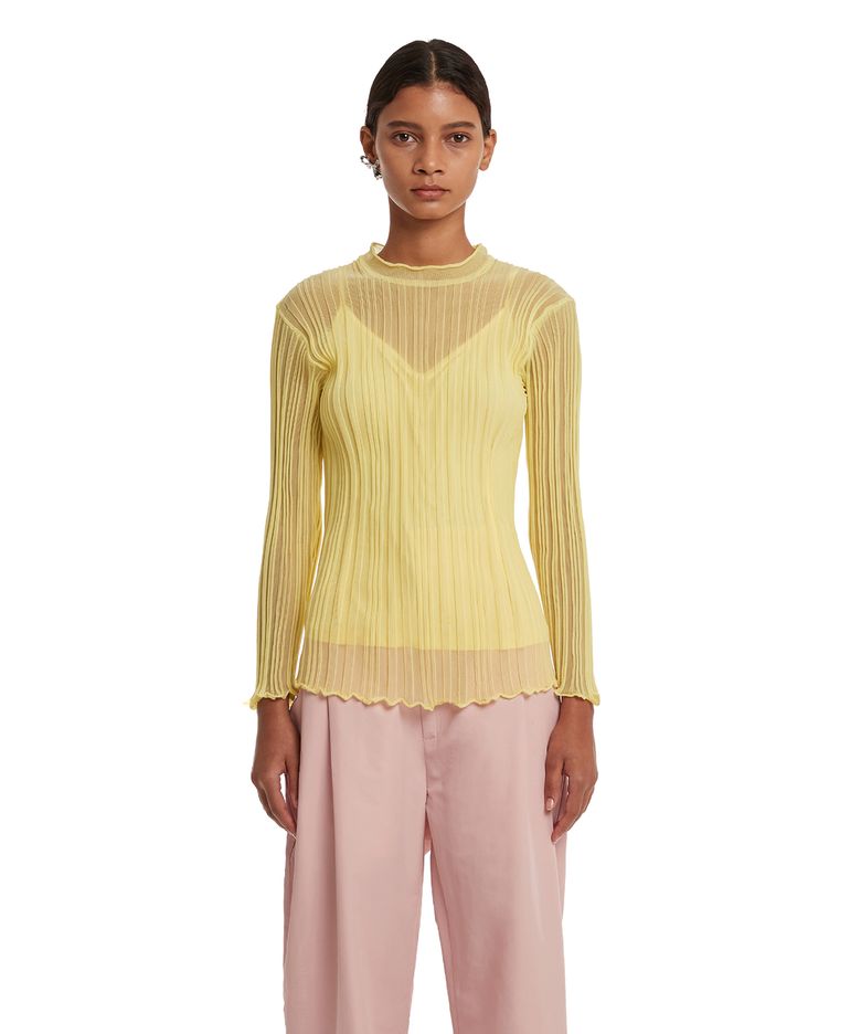 Semi-Sheer Ribbed-Knit Sweater_Yellow