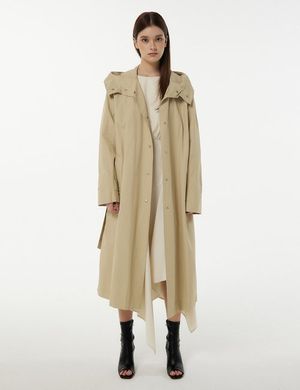 백 플리츠 후드 트렌치_베이지