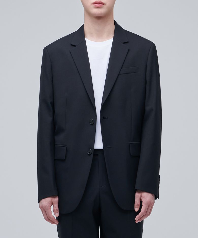 울 블렌드 릴렉스드 베이식 블레이저 [네이비]