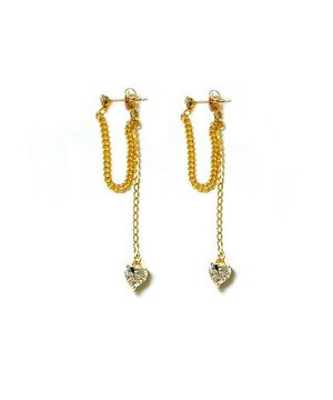GOLD HEART DROP PEARL CHAIN EARRING