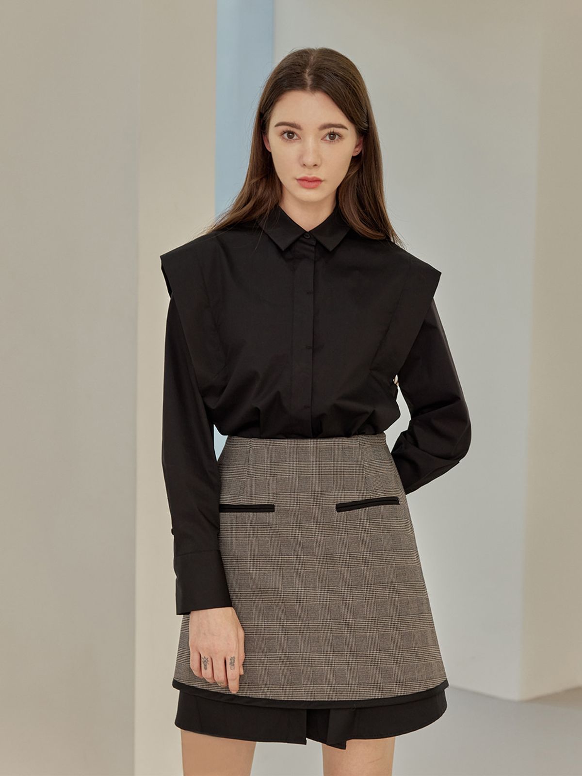 에이리프(A.RIFF) Saint A-line colored check skirts_BEIGE