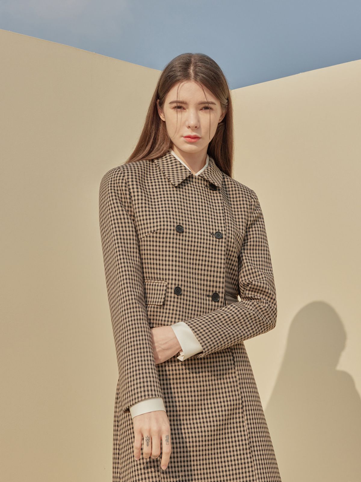 에이리프(A.RIFF) Bella checkered double button jacket_BEIGE