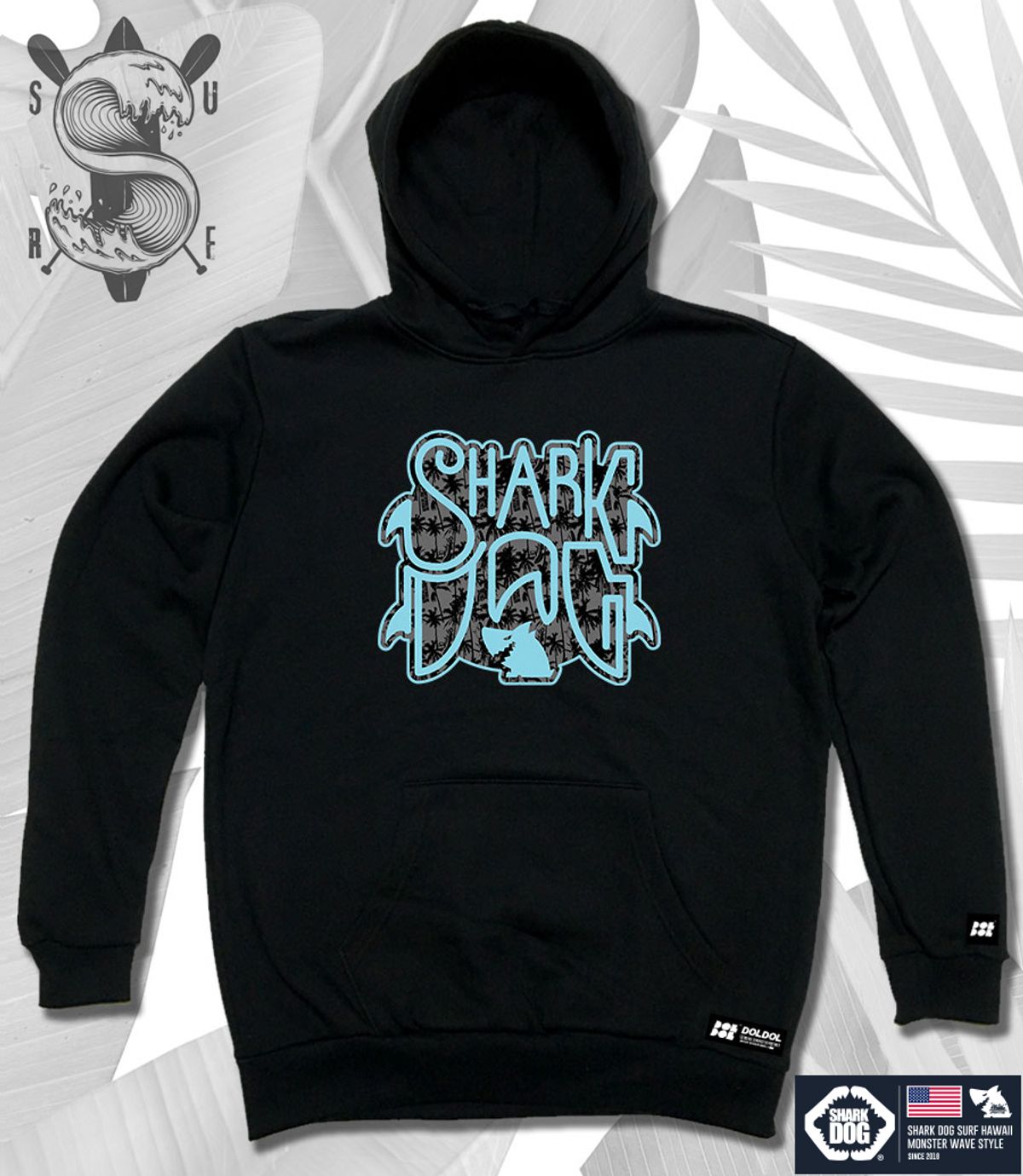 돌돌(DOLDOL) SHARK-DOG-HOODY-15 샤크독 서핑 하와이 캐릭터 그래픽 후드티 후디