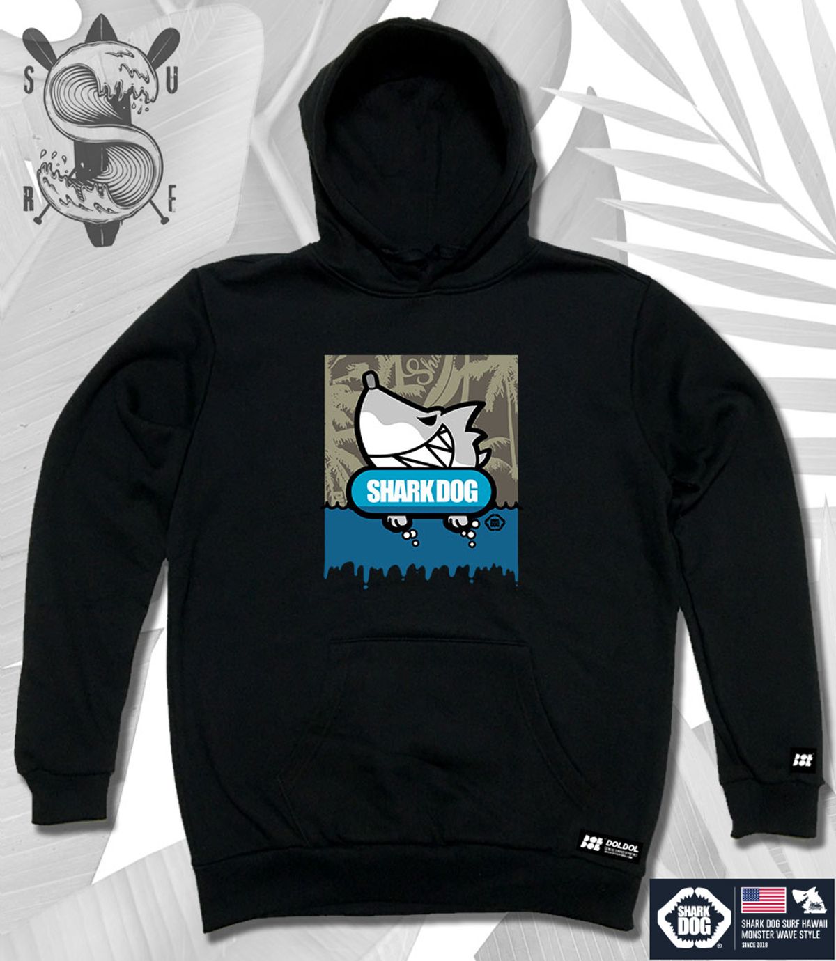 돌돌(DOLDOL) SHARK-DOG-HOODY-16 샤크독 서핑 하와이 캐릭터 그래픽 후드티 후디