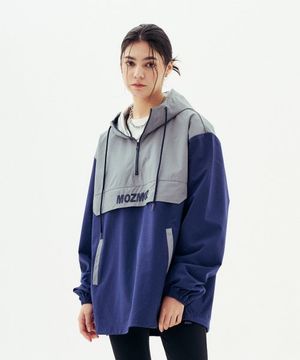 배색포인트 기능성 반집업 후드 네이비