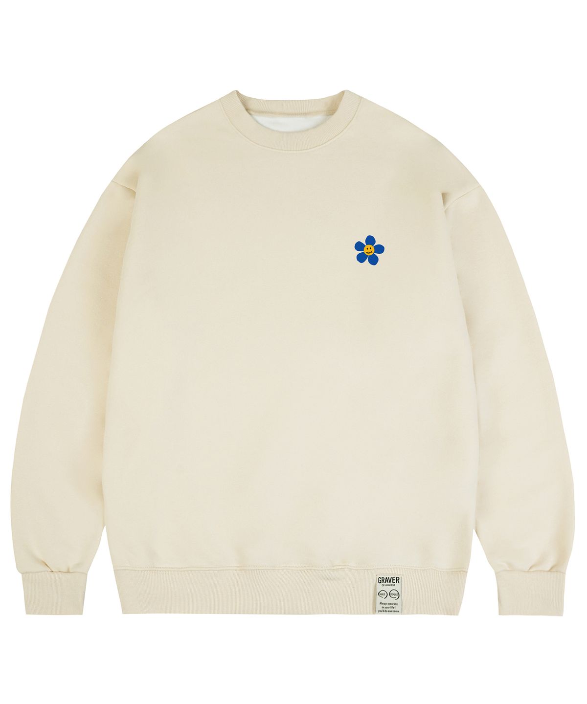 그레이버(GRAVER) [UNISEX]블루 플라워도트 스마일로고 맨투맨_크림