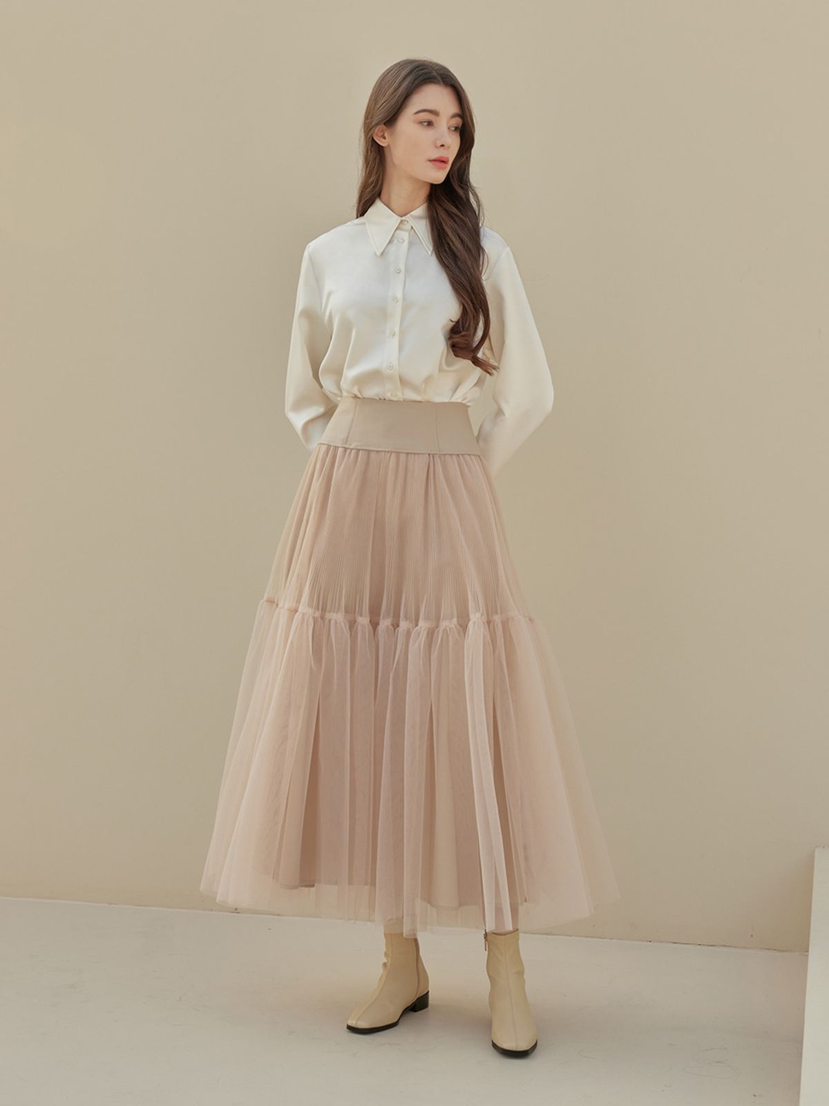 에이리프(A.RIFF) Emery volum tulle skirt_BEIGE