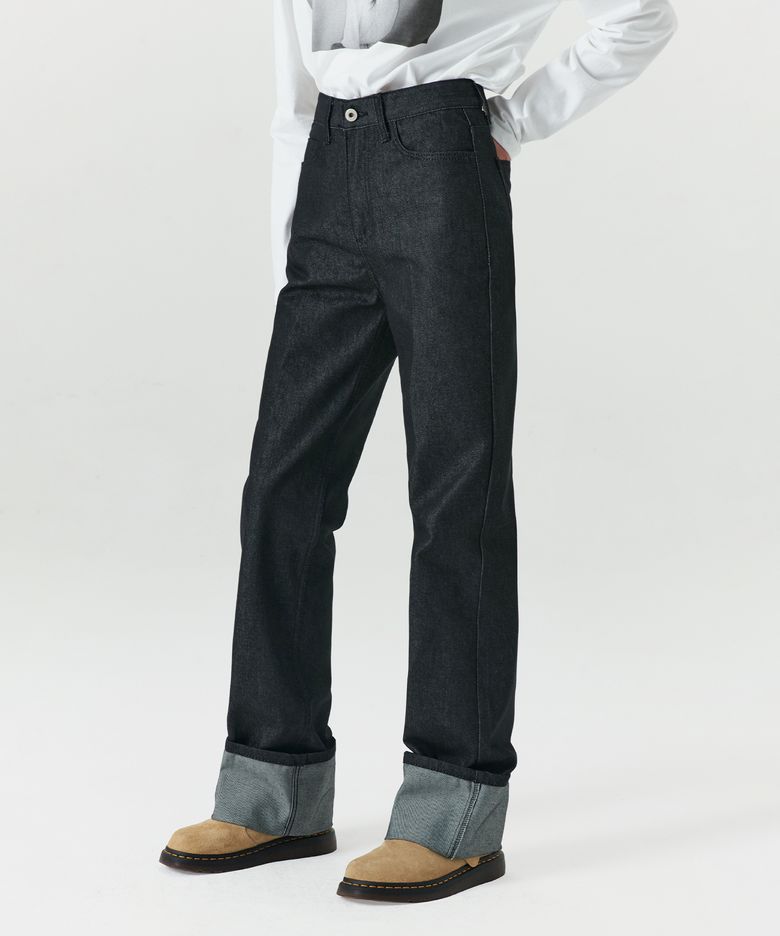 Raw-denim Turn-up Jeans - Indigo Black