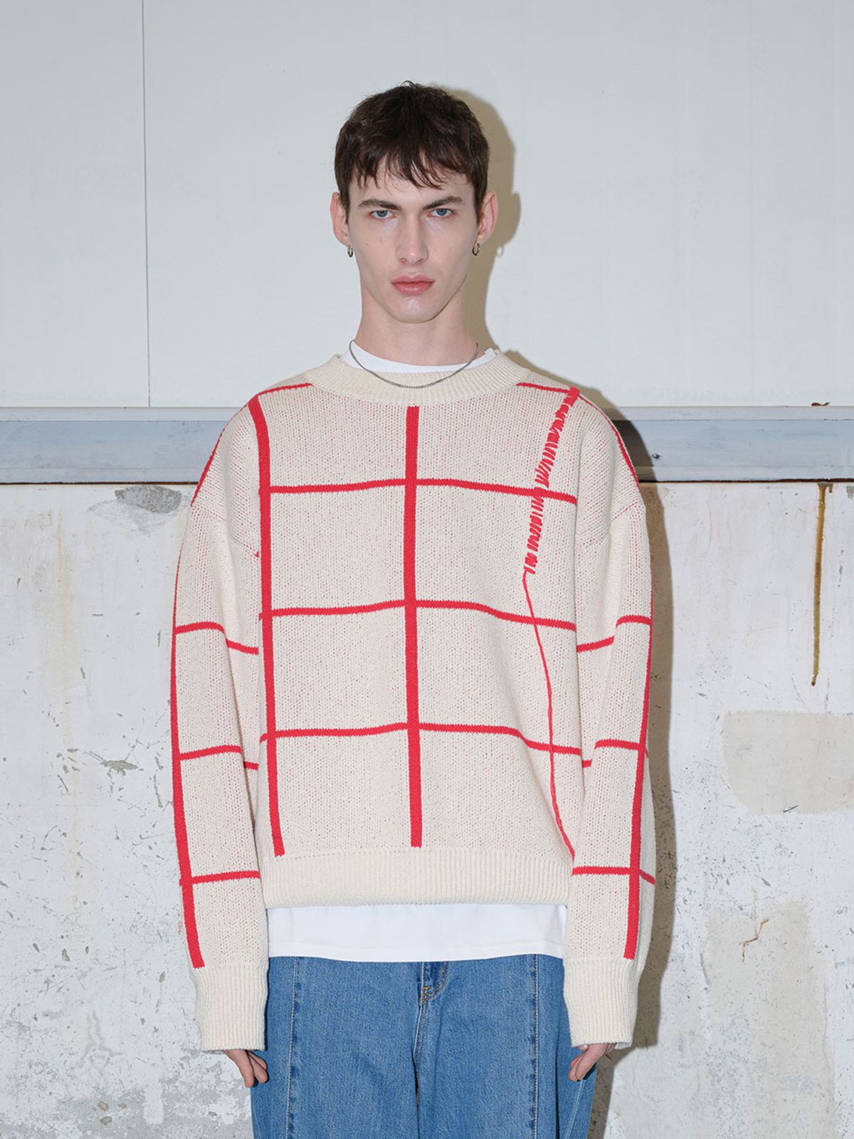 이에이(IEY) CRAYON CHECK KNIT Ivory