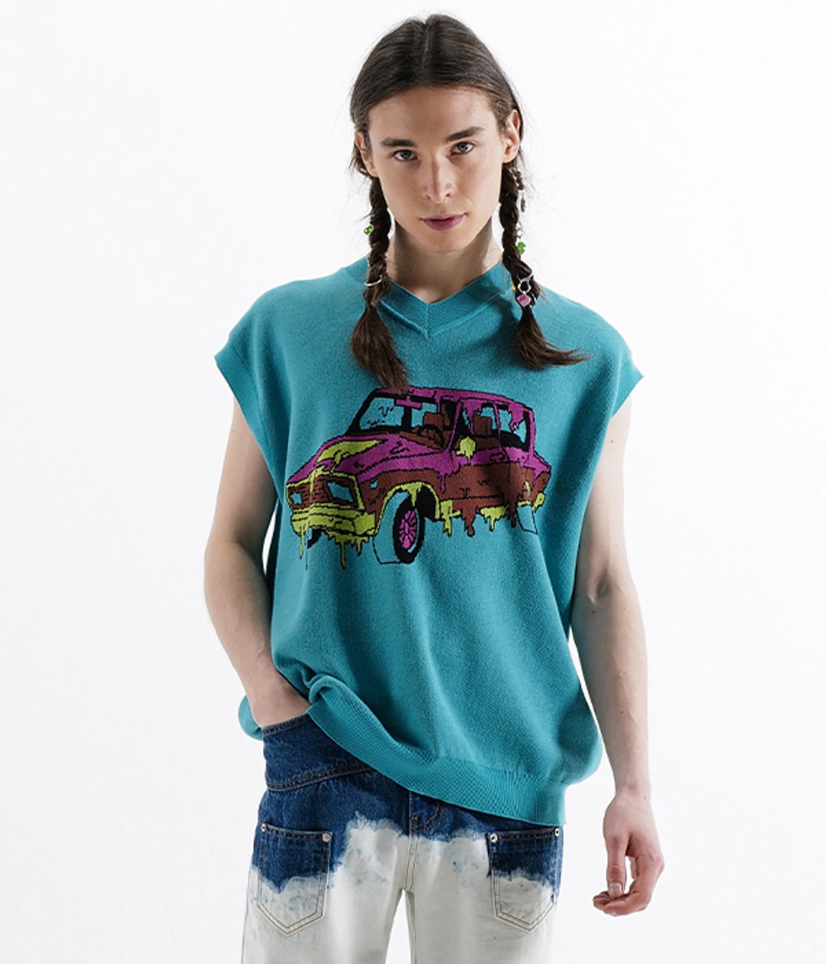 유쓰배쓰(YOUTHBATH) OVERFIT V-NECK VEST_WETCAR BLUE