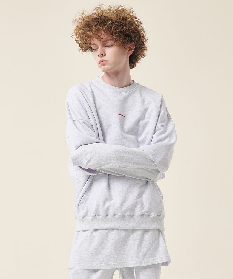 22SS03AT006 컷팅 숏 슬리브 오버핏 반팔 스웻셔츠 (1%멜란지)