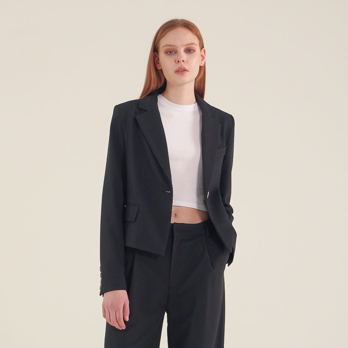 아쿠드(ACUD) Single Button Cropped Blazer_Black