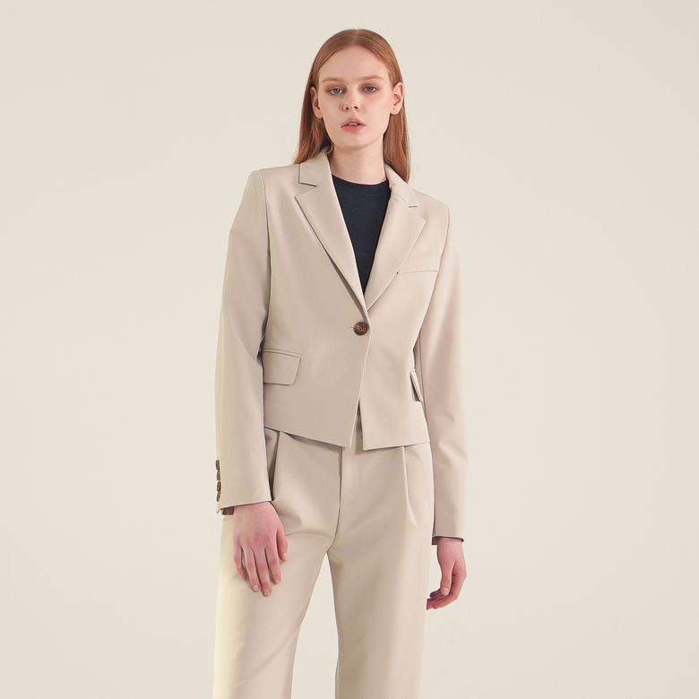 Single Button Cropped Blazer_Beige