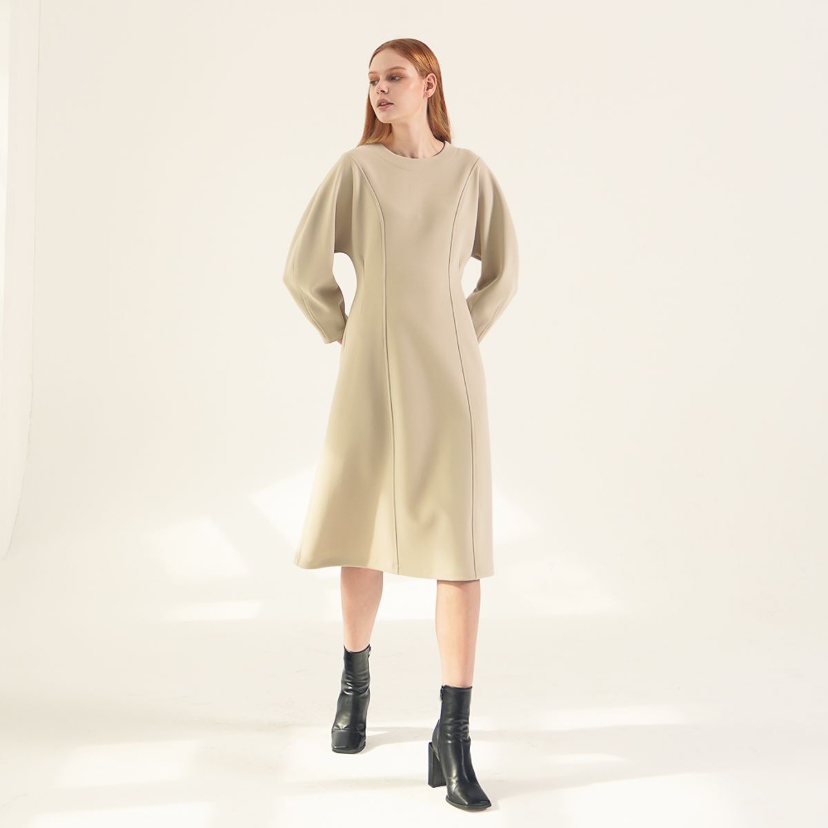 아쿠드(ACUD) Balloon Sleeve Dress_Beige