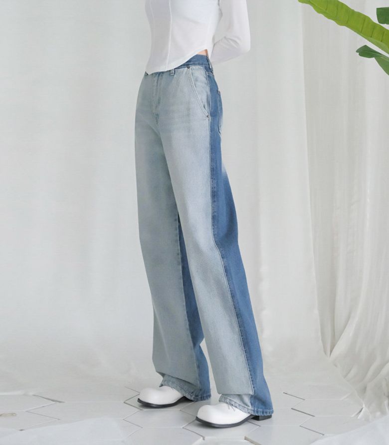 Reverse wide denim pants
