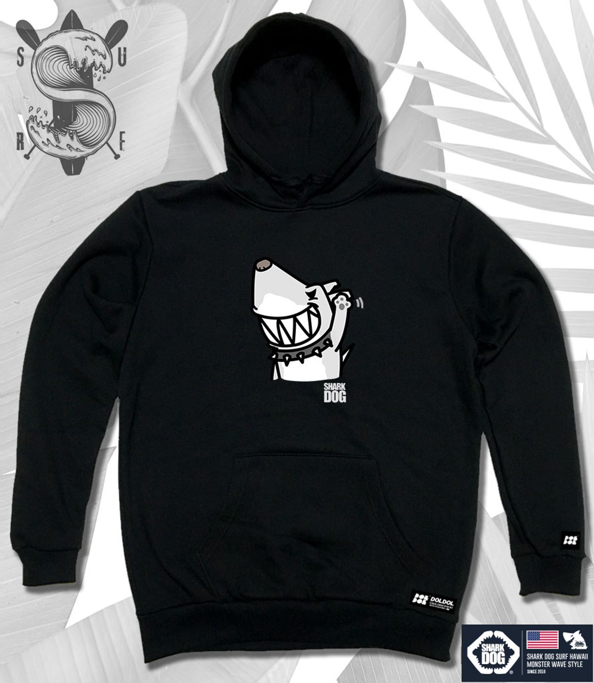 돌돌(DOLDOL) SHARK-DOG-HOODY-28 샤크독 서핑 하와이 캐릭터 그래픽 후드티 후디