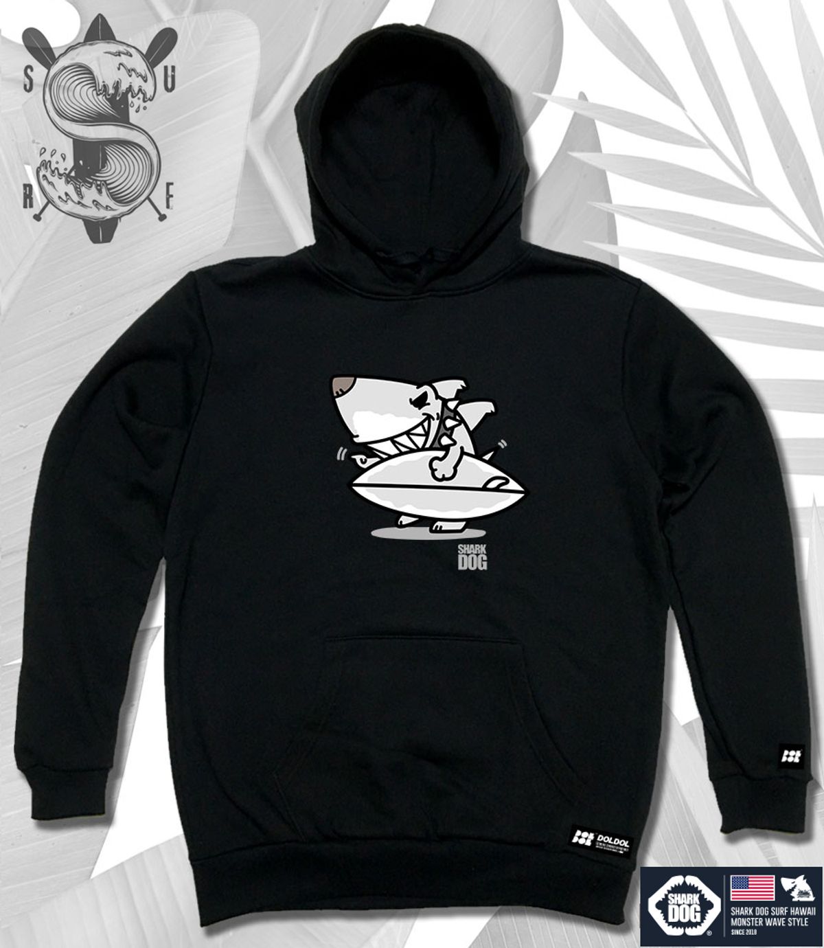 돌돌(DOLDOL) SHARK-DOG-HOODY-29 샤크독 서핑 하와이 캐릭터 그래픽 후드티 후디