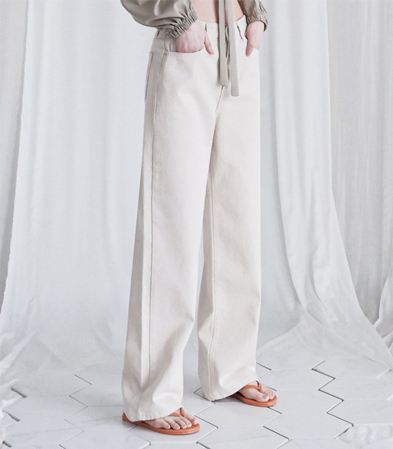 STRAIGHT WIDE DENIM PANTS OATMEAL