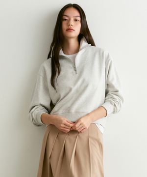 우먼즈 하프 집업 스웨트셔츠 [멜란지 라이트 그레이]