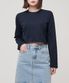 우먼즈 크루 넥 크롭 긴소매 티셔츠 [다크 네이비]