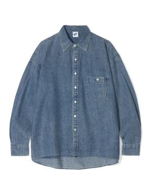 오버사이즈 스톤 워싱 데님 셔츠 블루