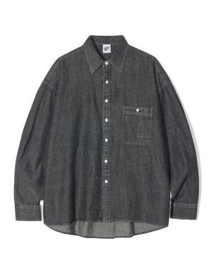 오버사이즈 스톤 워싱 데님 셔츠 블랙