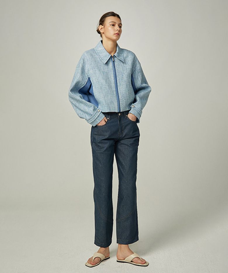 DENIM CONTRAST TWEED ZIPUP JK (BLUE)