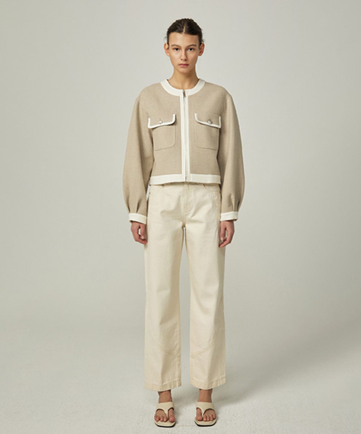아바몰리(AVA MOLLI) TWEED ZIPUP BLUSON JK (BEIGE)