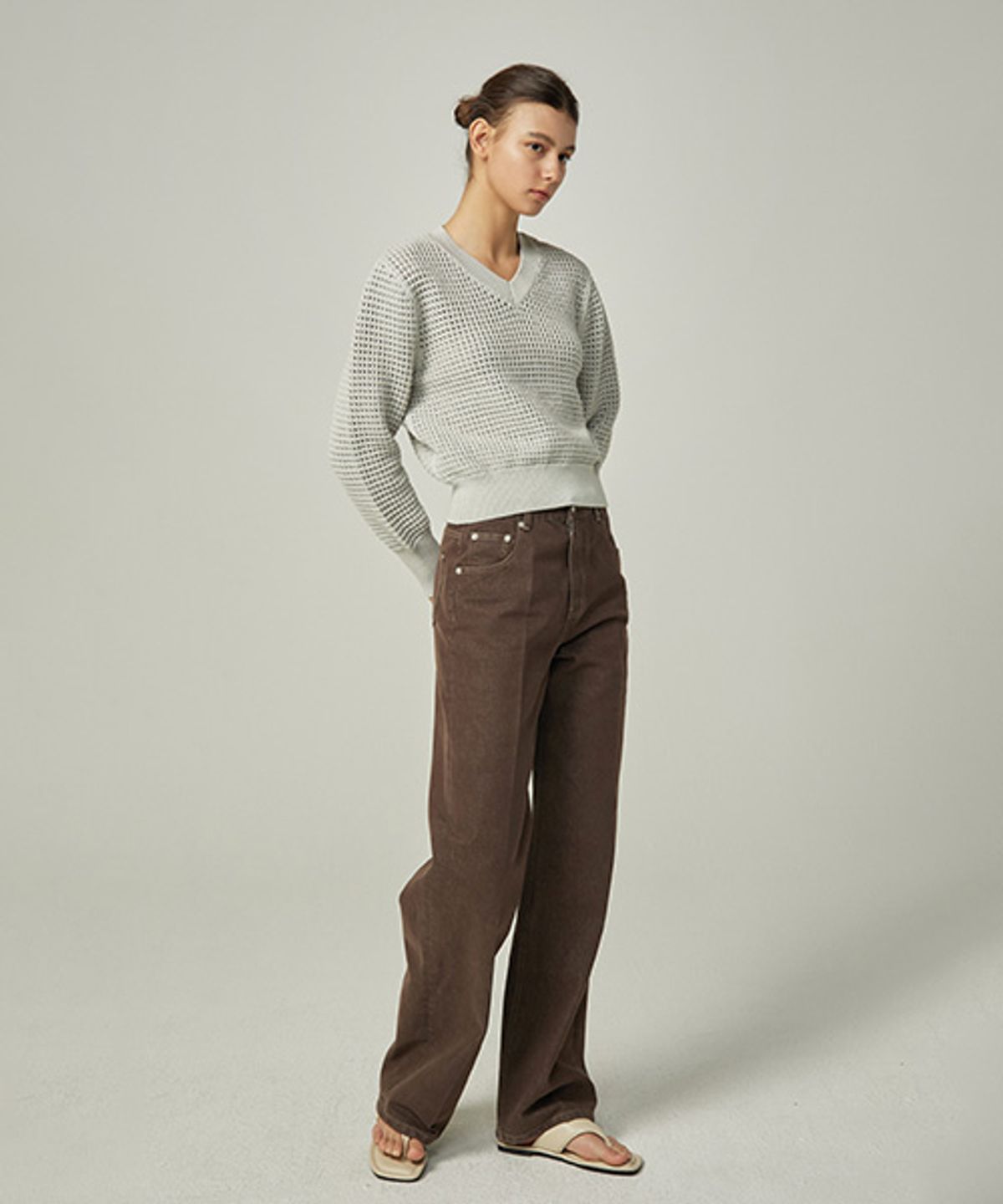 아바몰리(AVA MOLLI) SCOTCH PUNCHING PULLOVER KNIT (MINT GREY)