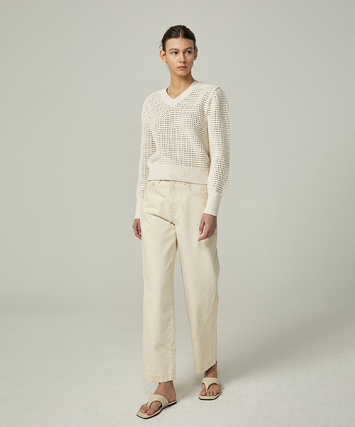 아바몰리(AVA MOLLI) SCOTCH PUNCHING PULLOVER KNIT (NATURAL)