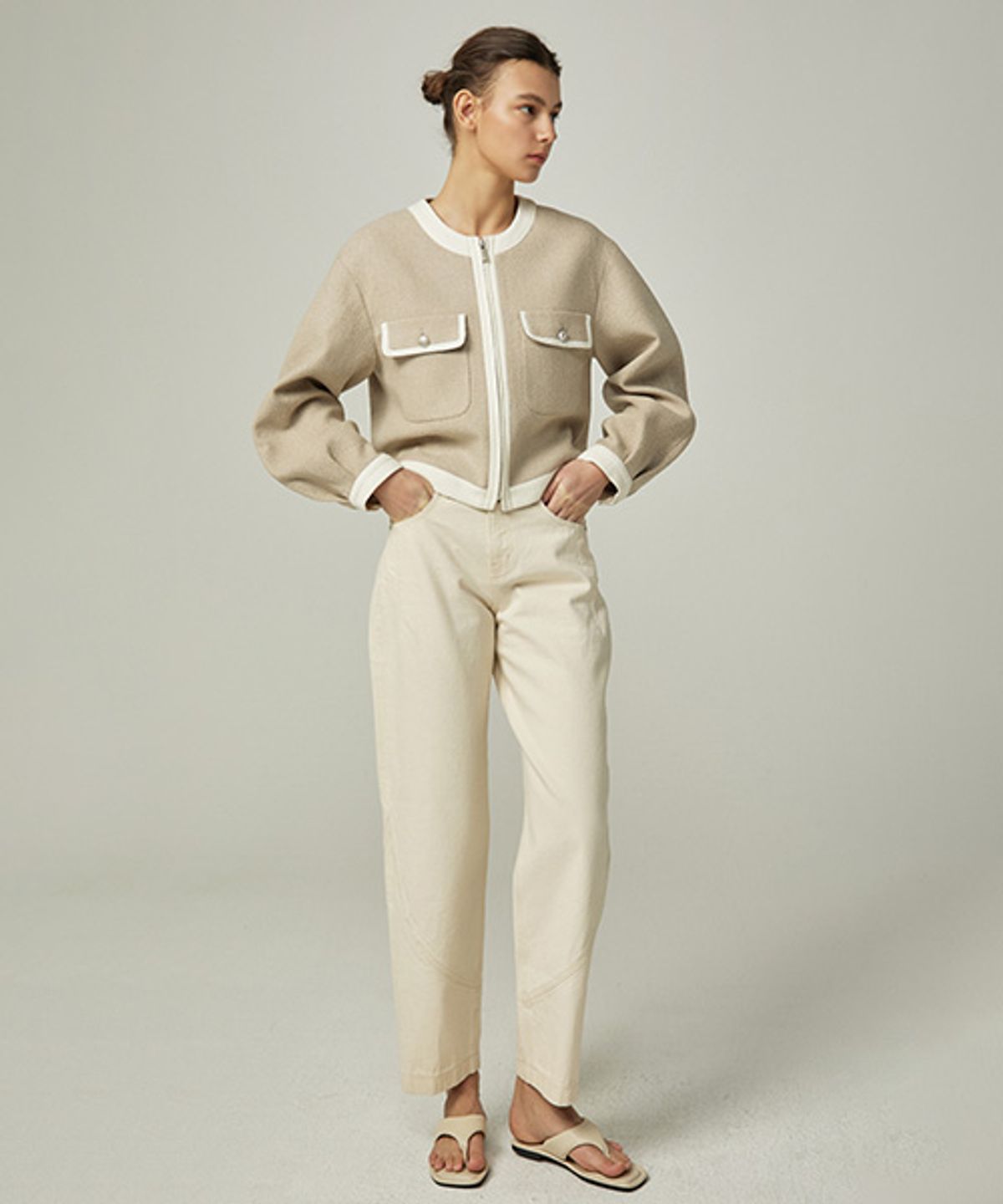 아바몰리(AVA MOLLI) TAPERED COTTON BLEND JEANS (IVORY)