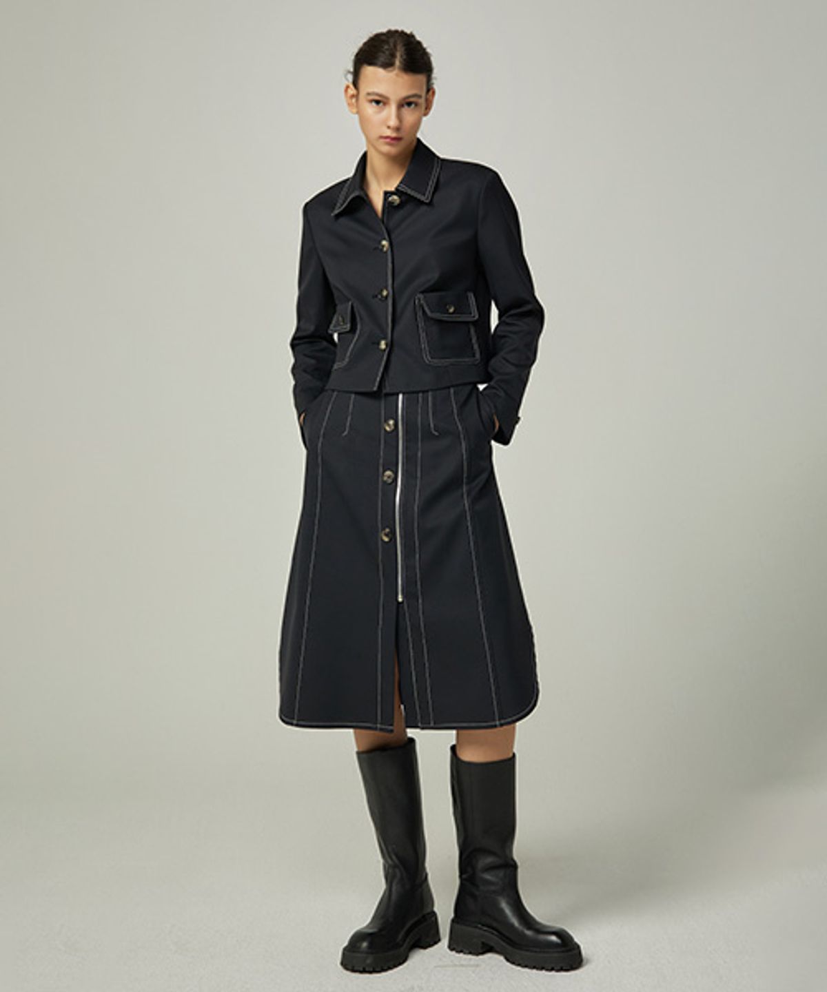 아바몰리(AVA MOLLI) STITCH DEATIL ZIPPED SK (NAVY)